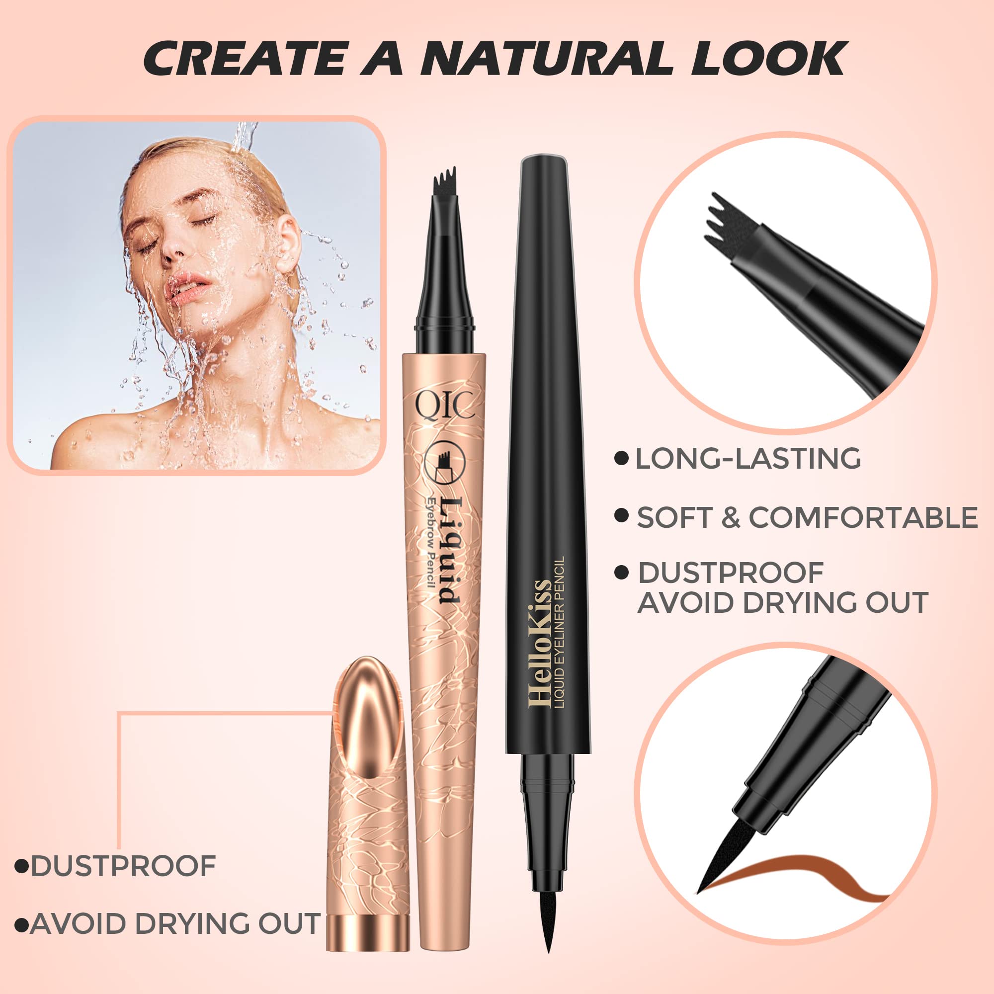 4Pcs Waterproof Eyebrow Pencil & Liquid Eyeliner Pencil, 4 Point Eye Brow Pencils For Women Microblading Pencil For Eyebrows Bro