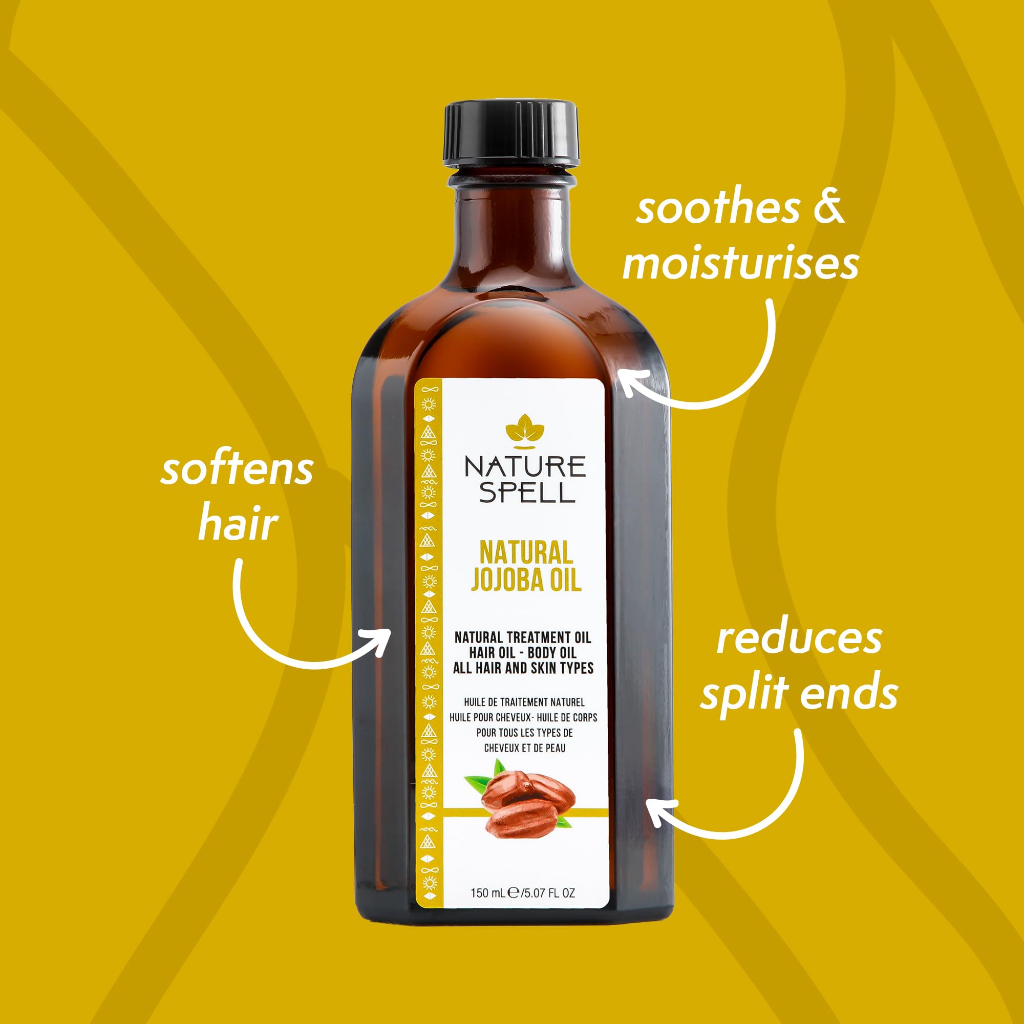 Nature Spell Jojoba Oil for Hair & Skin, Designed for All Hair Types, Targets Hair Loss & Treats Acne Scarring, 5.07 Fl Oz