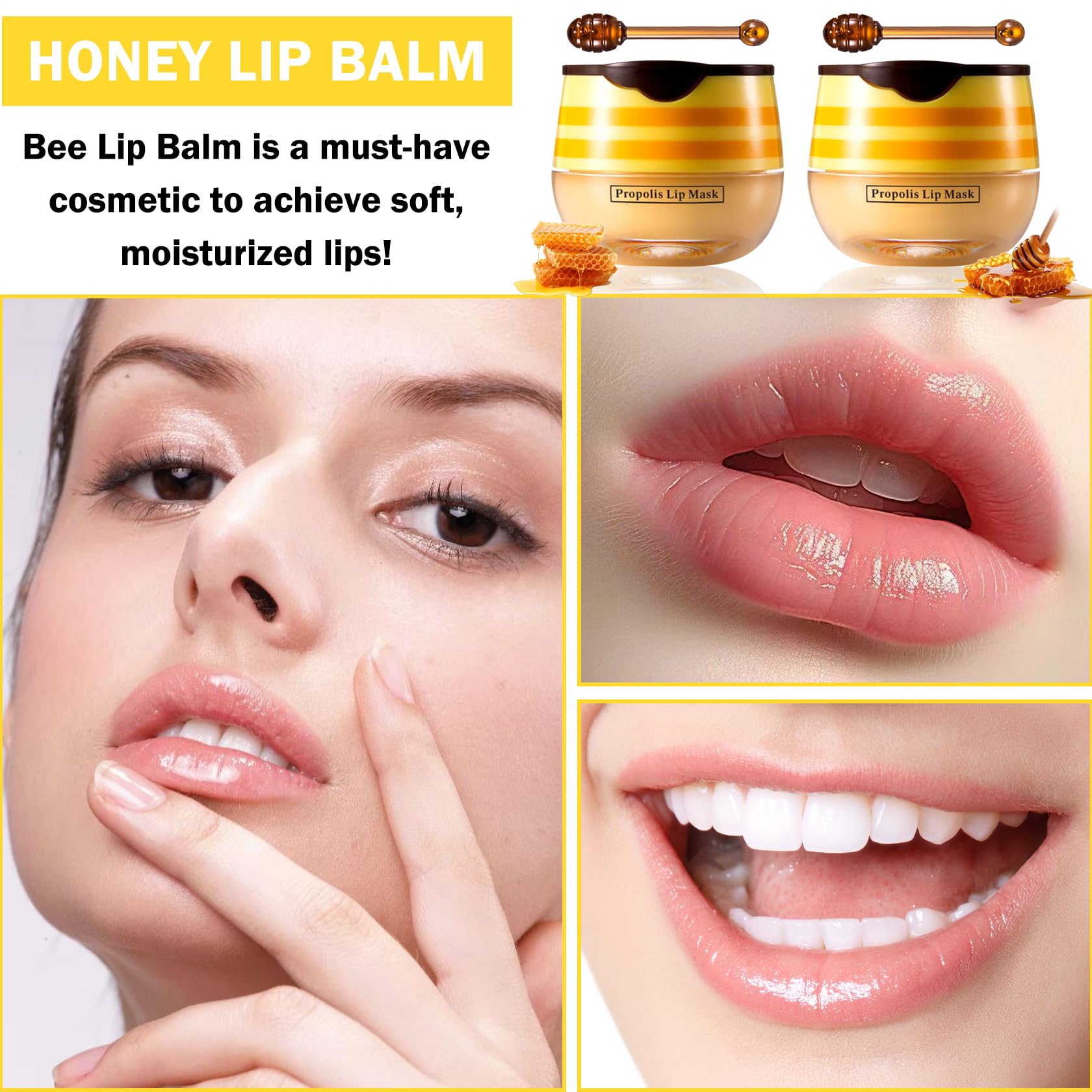 Honey Lip Balm,Hydrating & Prevention Dry and Dry Cracked Lips,Moisturizing Sleeping Lip Mask with Brush,Reduces Lip Lines,Lip E