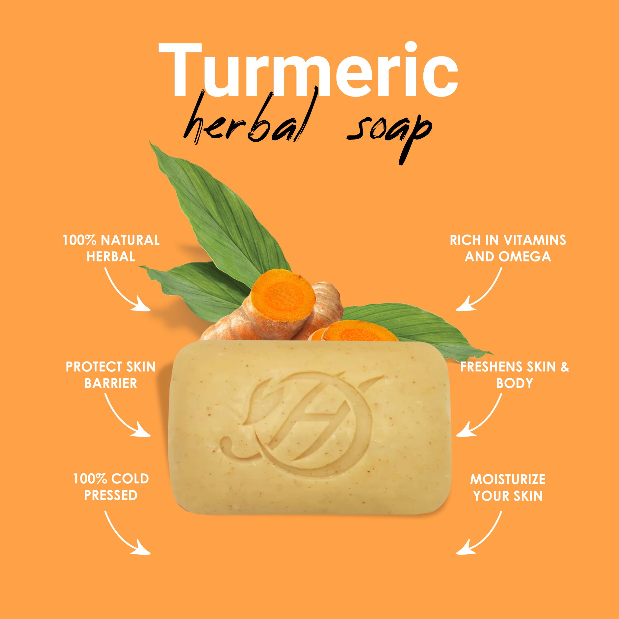 HERBOGANIC Turmeric Herbal Soap | Pack of 6 of 5oz soap Bar | Natural Bar Soap for Face and Body | Hydrating and Nourishing | Su