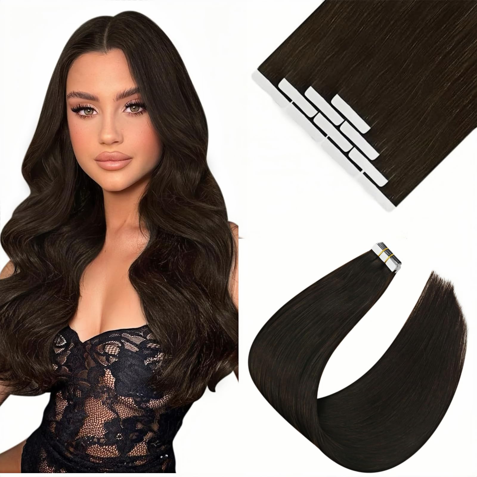 Ve Sunny Short Tape In Hair Extensions Human Hair Brown Real Human Hair Extensions Tape Ins Darkest Brown Tape Hair Extensions R