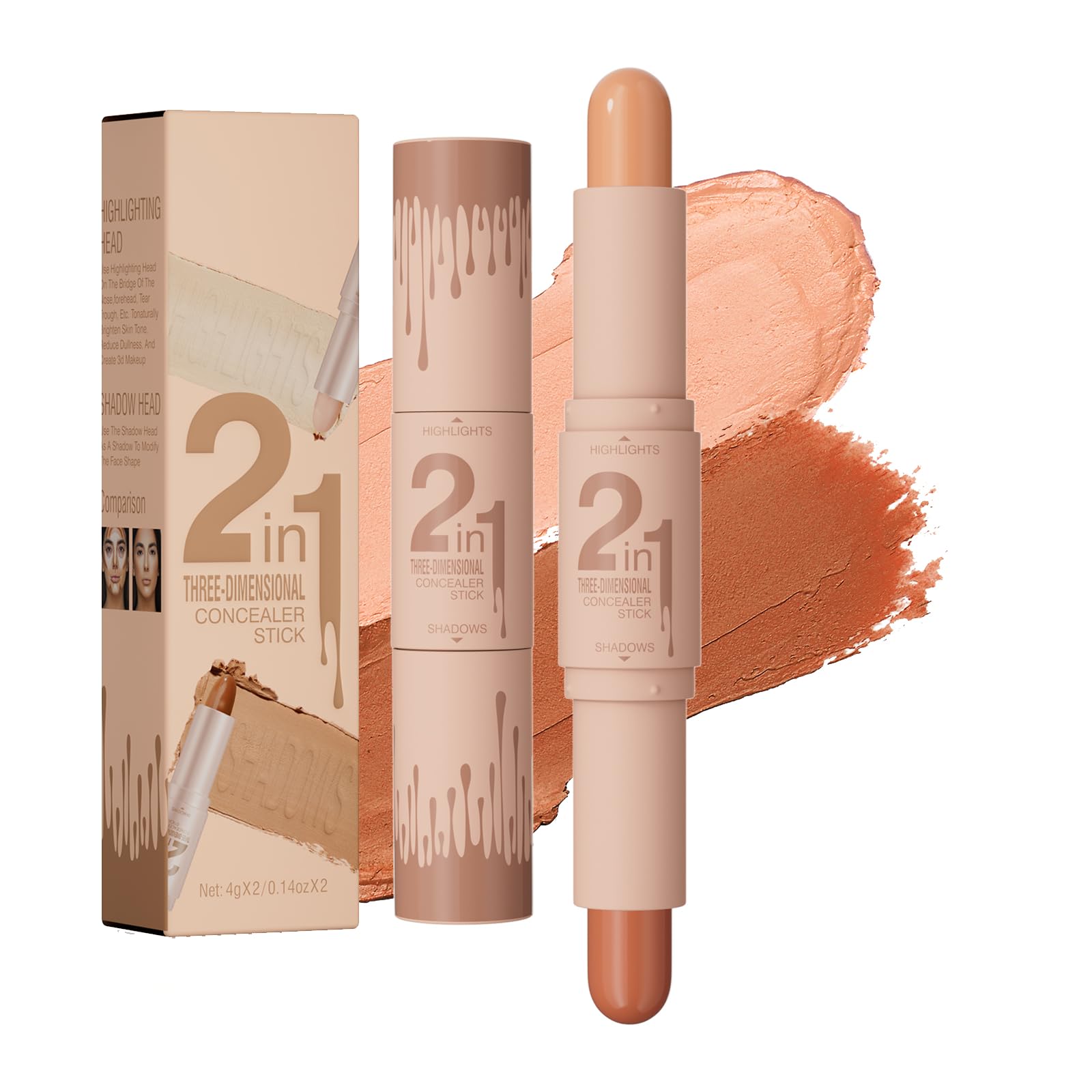 2 In 1 Dual End Contour Stick  Highlighter & Bronzer For All Faces & Tones
