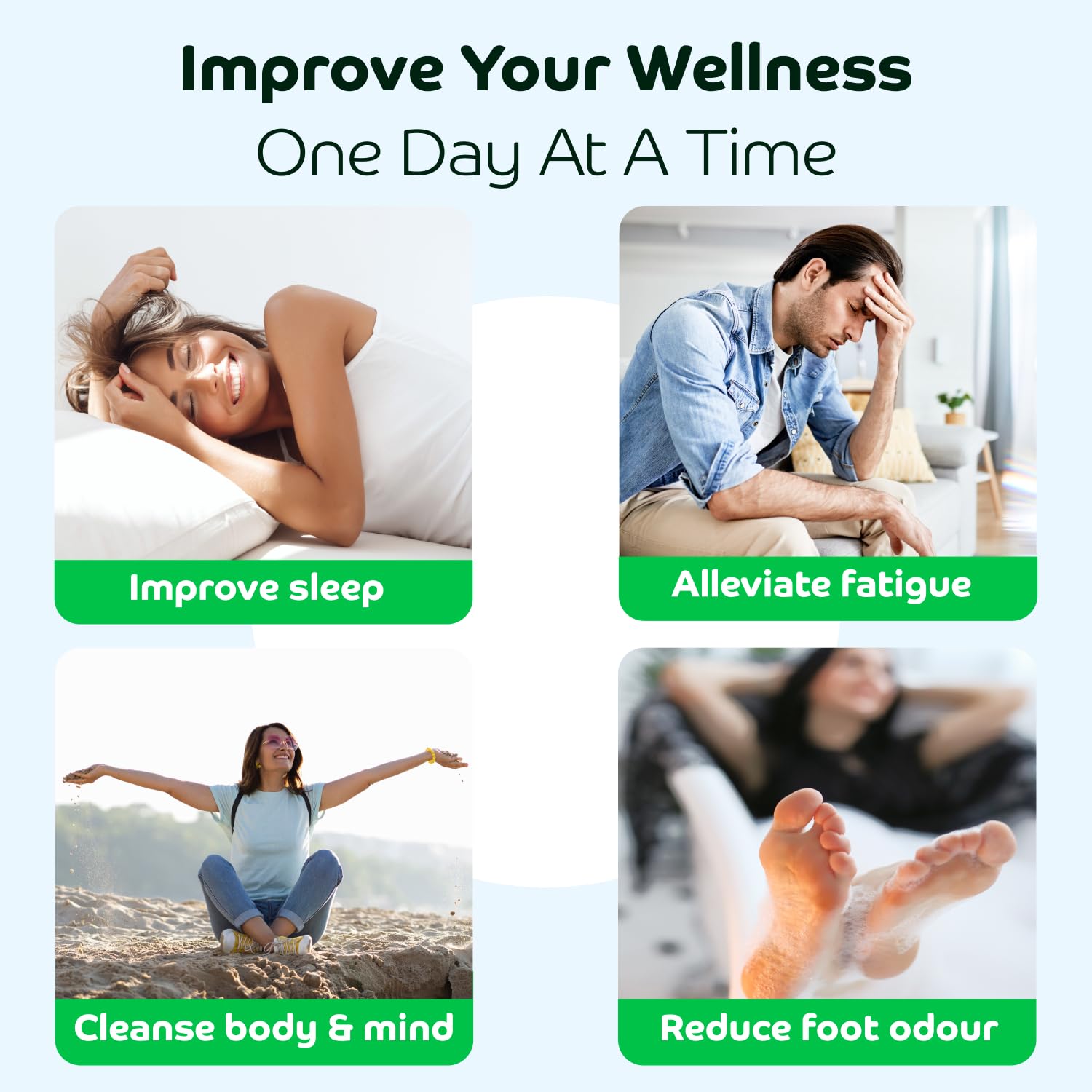 Bandoo Original Deep Cleansing Bamboo Foot Pads, 10-Pack, Green, Natural Moisturizing & Energizing for Men & Women