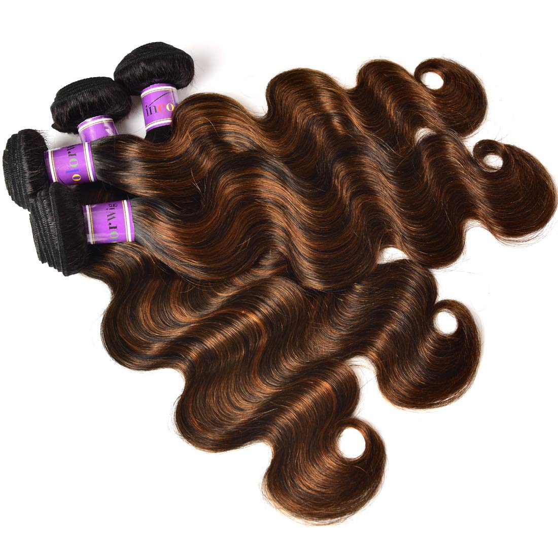 Unice Brown Highlight Body Wave Human Hair Weave 3 Bundles 20 22 24 Inch, Brazilian Remy Hair Ombre Blonde Human Hair Wavy Weave