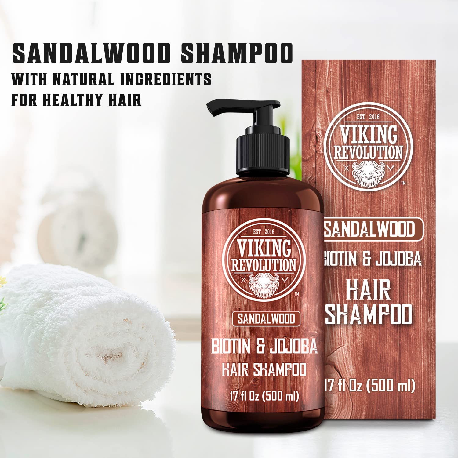 Viking Revolution Sandalwood Men'S Shampoo With Biotin And Jojoba Oil - Men Shampoo Natural Hair Shampoo For Men With Vitamin B5