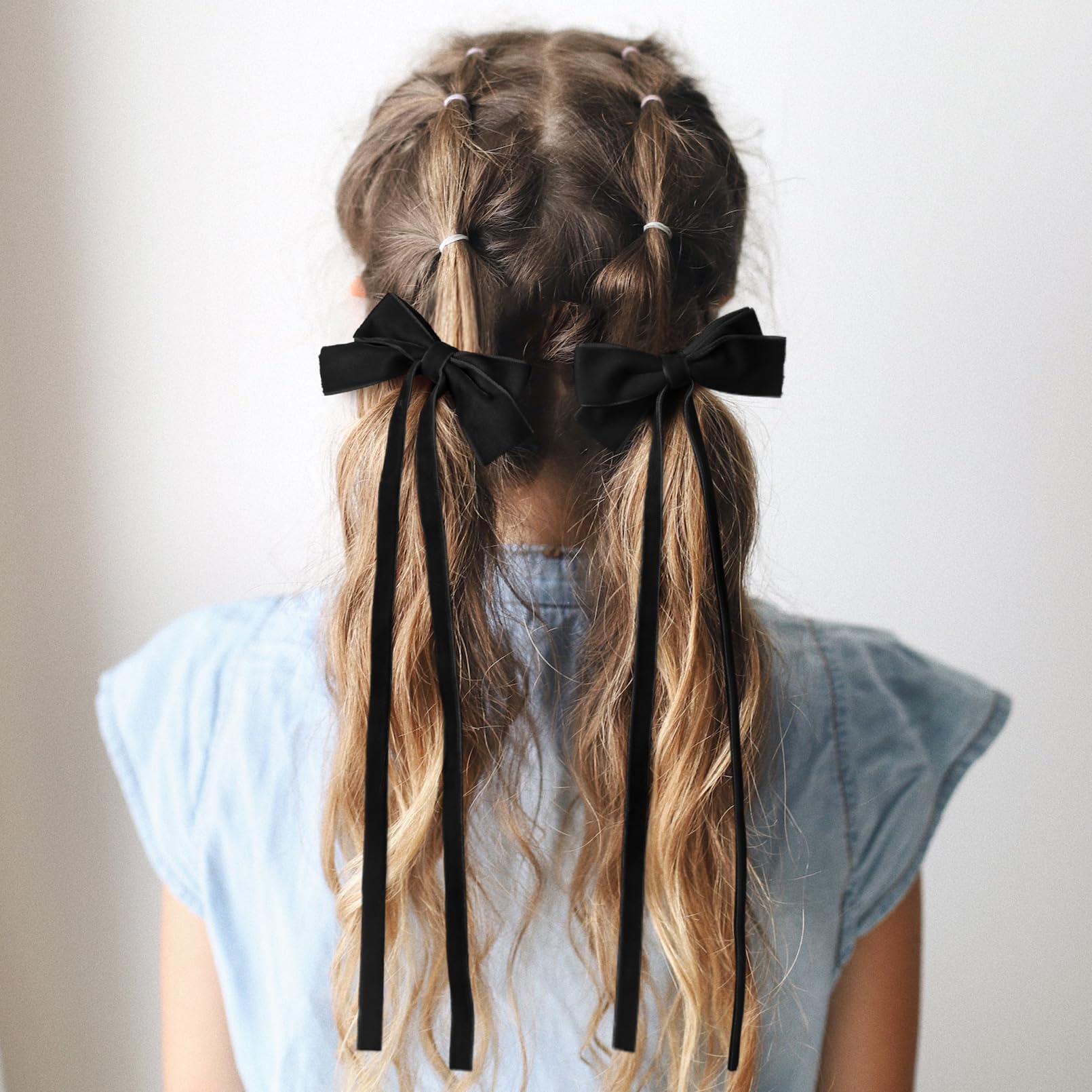 2Pcs Velvet Hair Bows Ribbon Hair Clip Black Ponytail Holder Accessories Slides Metal Clips Hair Bow For Women Girls Toddlers Te