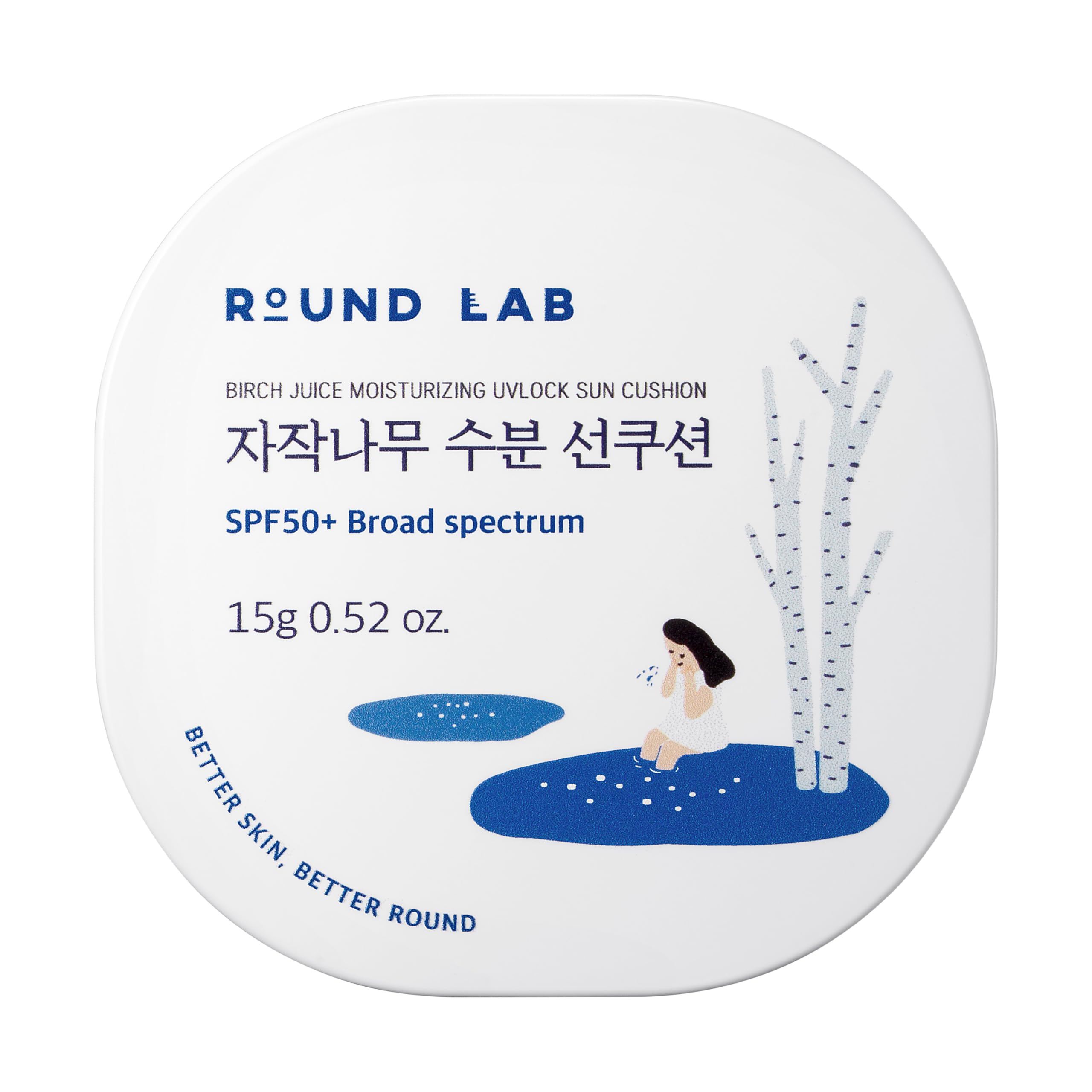 Round Lab Birch Juice Moisturizing UV Lock Sun Cushion, SPF50+ Broad Spectrum, 0.52 oz | Mineral Sunscreen for Sensitive Skin, C