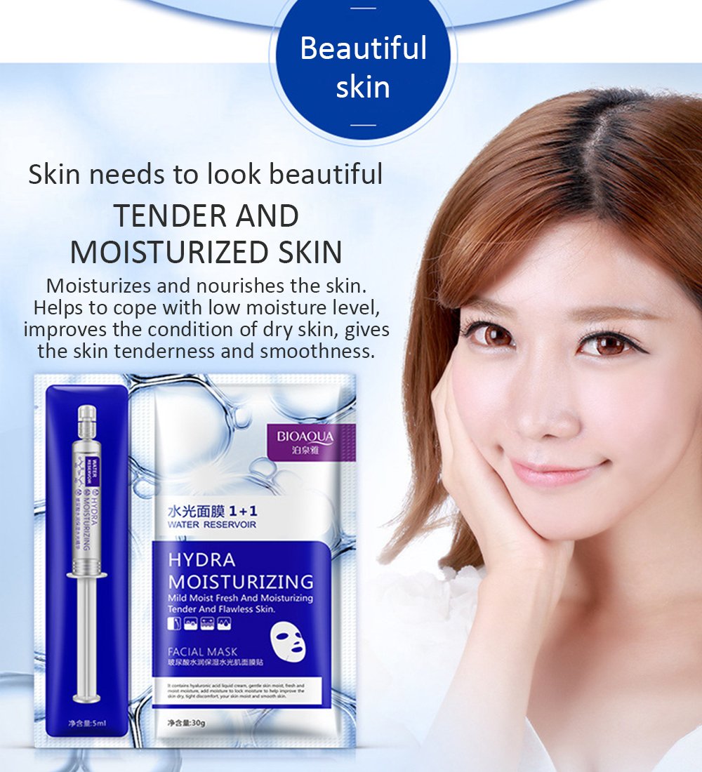 Bioaqua Hydra Collagen Mask Mild Moist Face Tender Skin Hyaluronic Oil Control Beautiful Skin Moisturizing 5-Pack