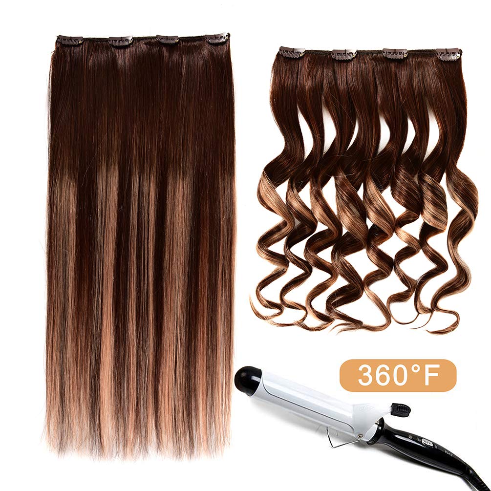 5 Pieces 12'' Remy Clip In Hair Extensions Human Hair Chocolate Brown To Honey Blonde Highlight Brown Ombre - Silky Straight Sho