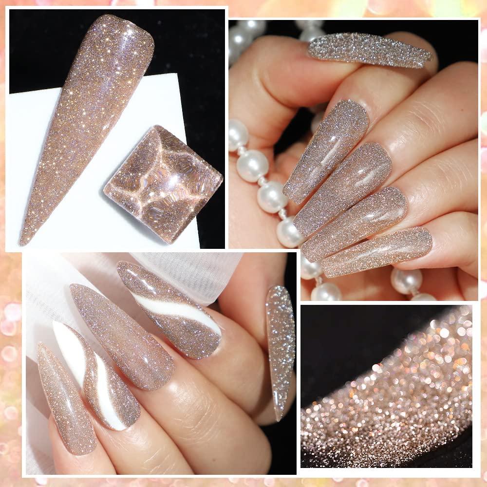 MIZHSE Reflective Glitter Gel Polish Set, Sparkly Shiny Gel Nail Art Varnish Manicure Kit, Christmas Soak Off LED Lamp, for Begi