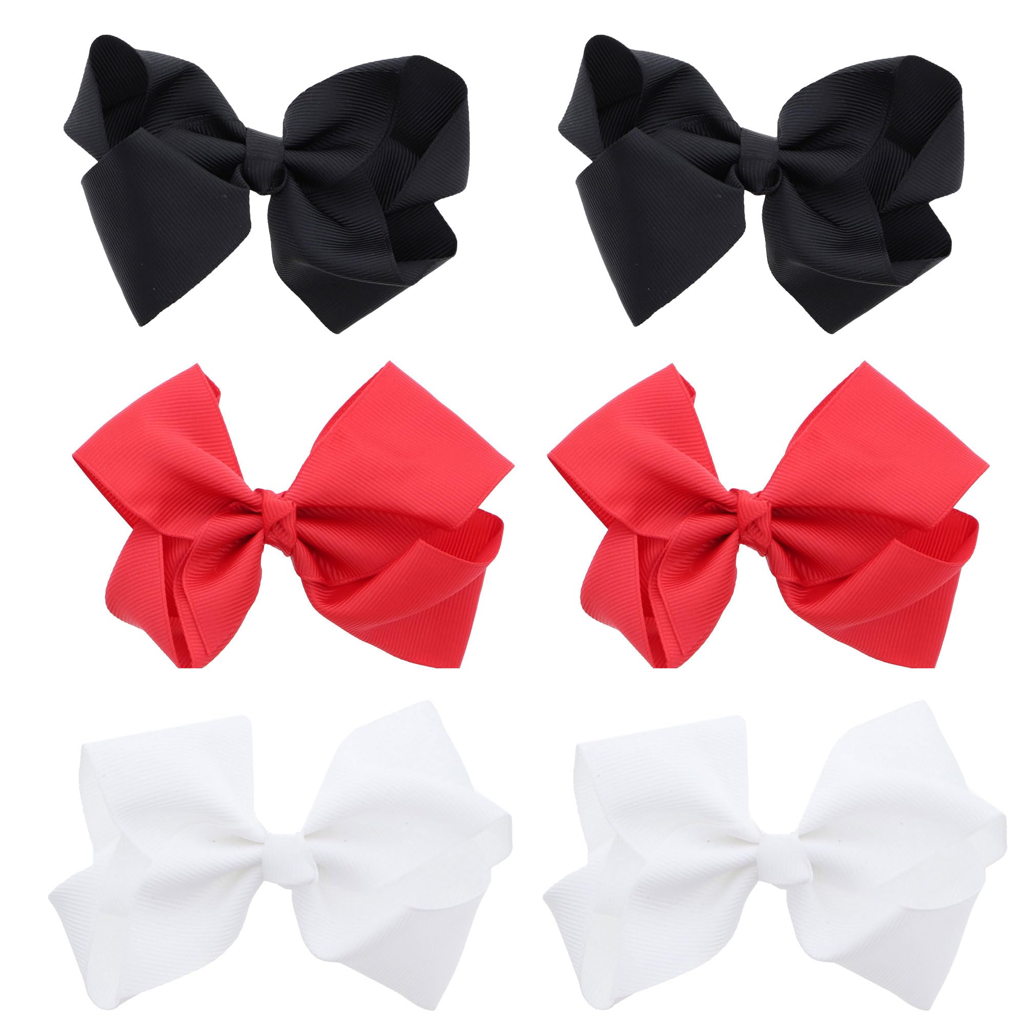 3 Inch Grosgrain Bow for Little Girls- Set of 6 (Black Red White)