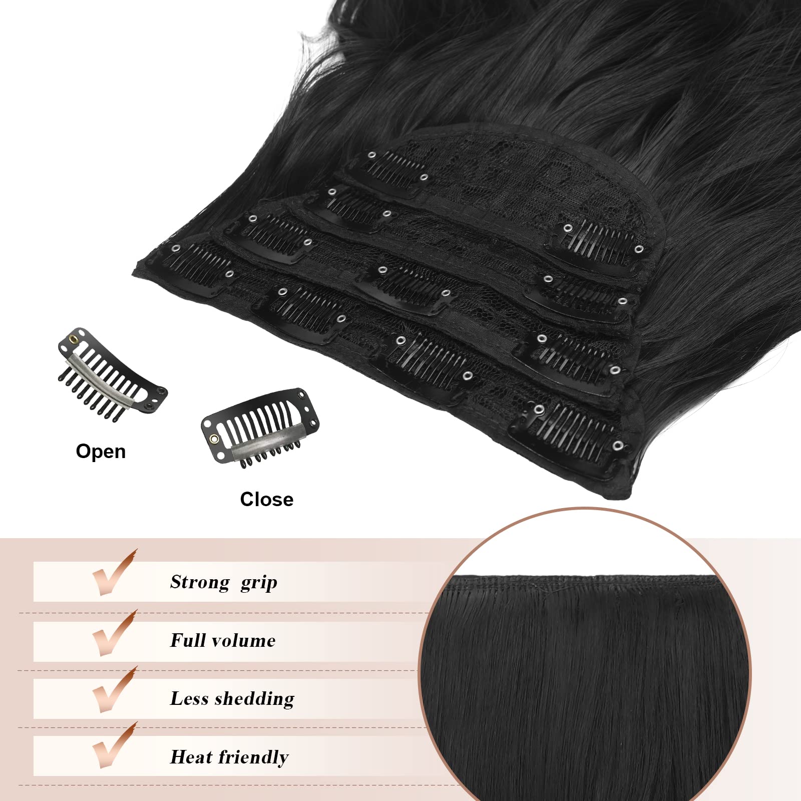 FESHFEN Clip in Hair Extensions - 4 PCS Long Wavy Thick Clip in Hairpieces Full Head Natural Soft Synthetic Hair Extension for W