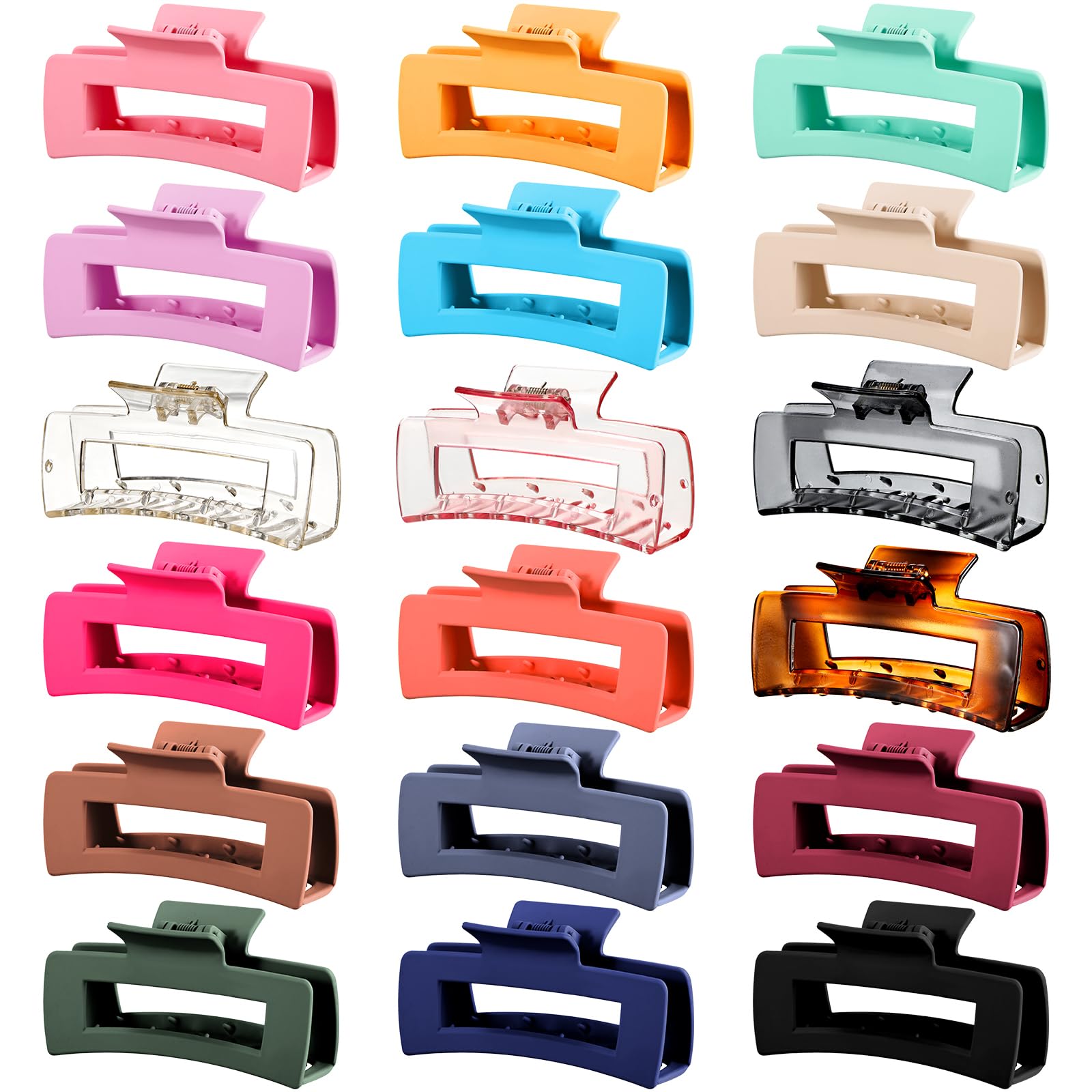 Hoteam 18 Pcs 4.1 Inch Large Hair Claw Clips Bulk Rectangular Big Hair Claws Matte Nonslip Banana Clip Strong Hold Plastic Barre