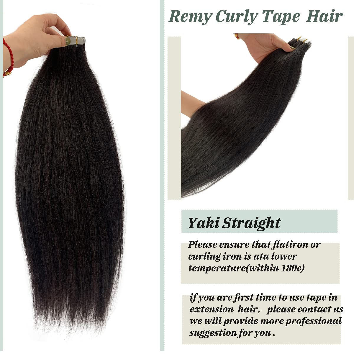 Yaki Straight Tape In Hair Extensions Human Hair Light Yaki Skin Weft Tape In Extensions Human Hair #1B Natural Color Yaki Strai