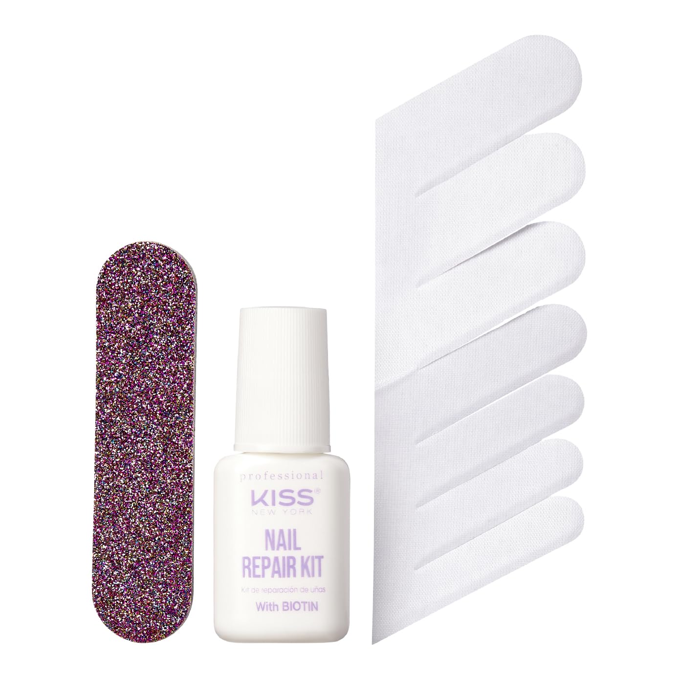 Kiss New York Nail Repair Kit For Damage Nails, Broken Cracked And Weak Nails, Biotin Infused Nail Glue, Nail File, And 2 Nail W