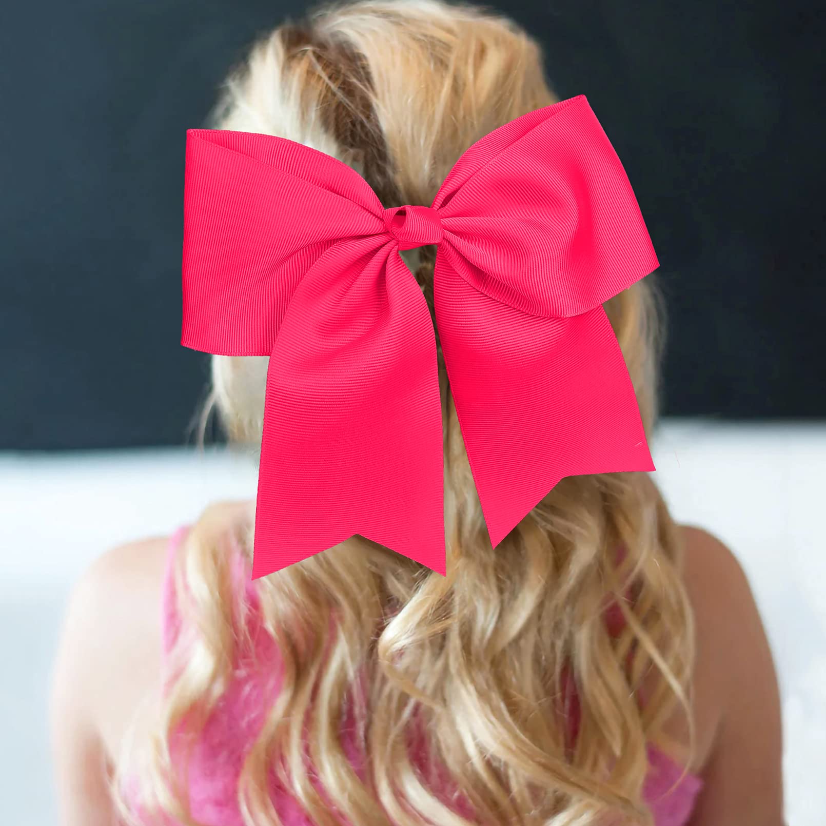 8'' Large Cheer Bows Ponytail Holder Girls Elastic Hair Ties Bulk Pink Accessories For Women Youth Toddler Football Sports