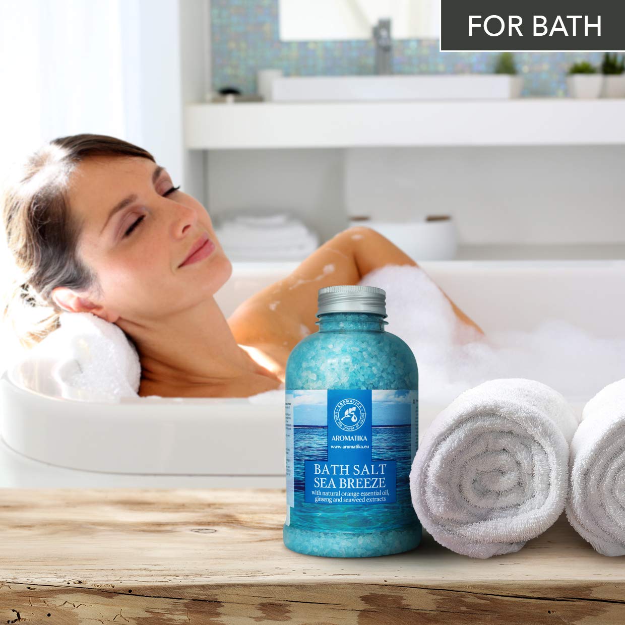 Bath Salt Sea Breeze 21.16 Oz With Natural Essential Oils Orange & Ginseng & Seaweed - Best For Good Sleep - Relaxing - Calming