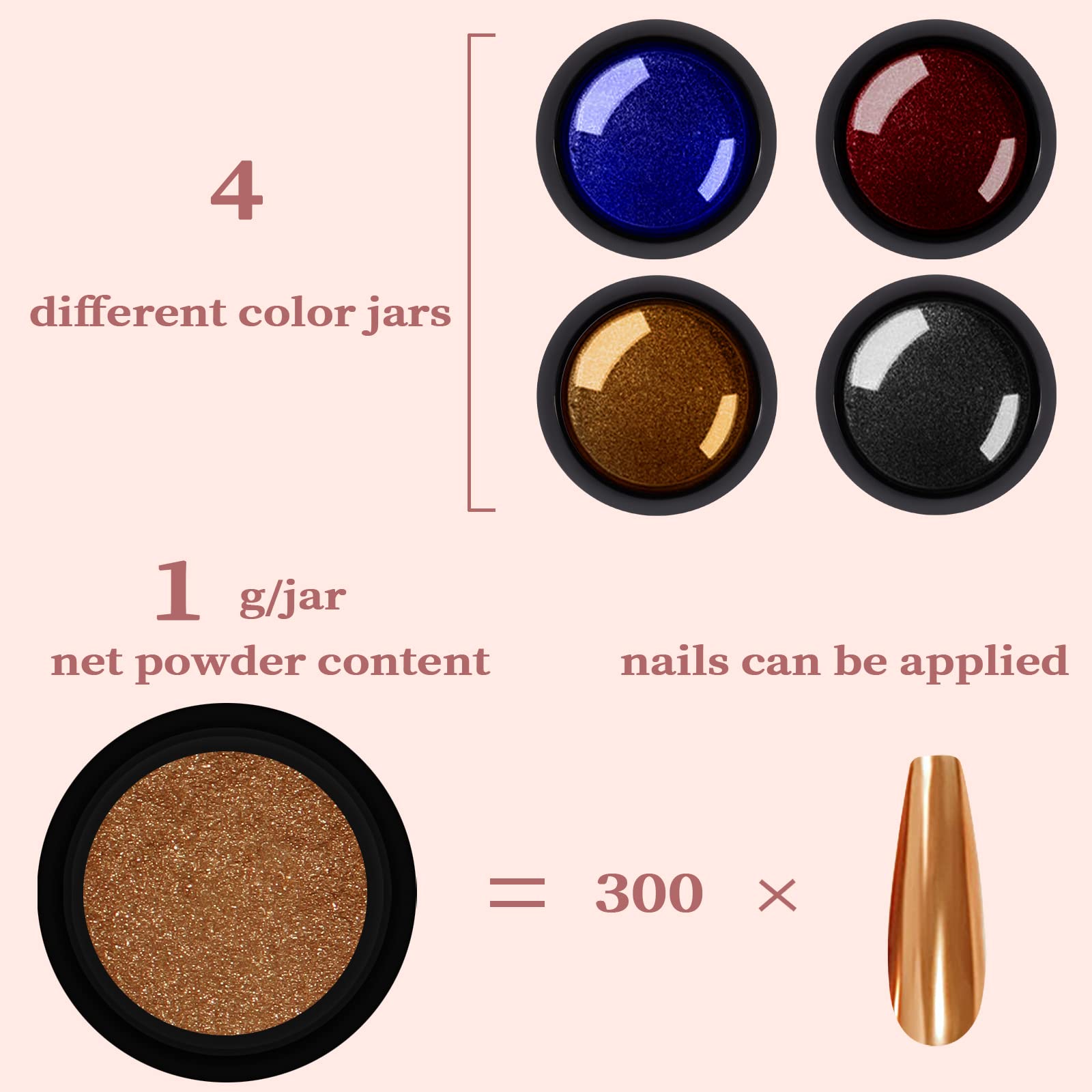 Allstarry Chrome Nail Powder 4 Colors Metallic Mirror Effect Powder Manicure Chrome Pigment Powder Magic Glitter Dust Kit For Ge