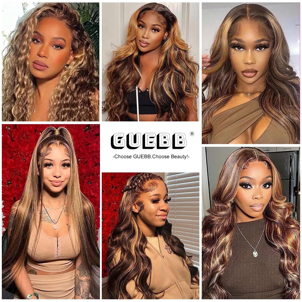 30 Inch Body Wave Highlight Lace Front Wigs Human Hair Pre Plucked 13X4 4/27 Ombre Lace Front Wig Human Hair Wear And Go Glueles