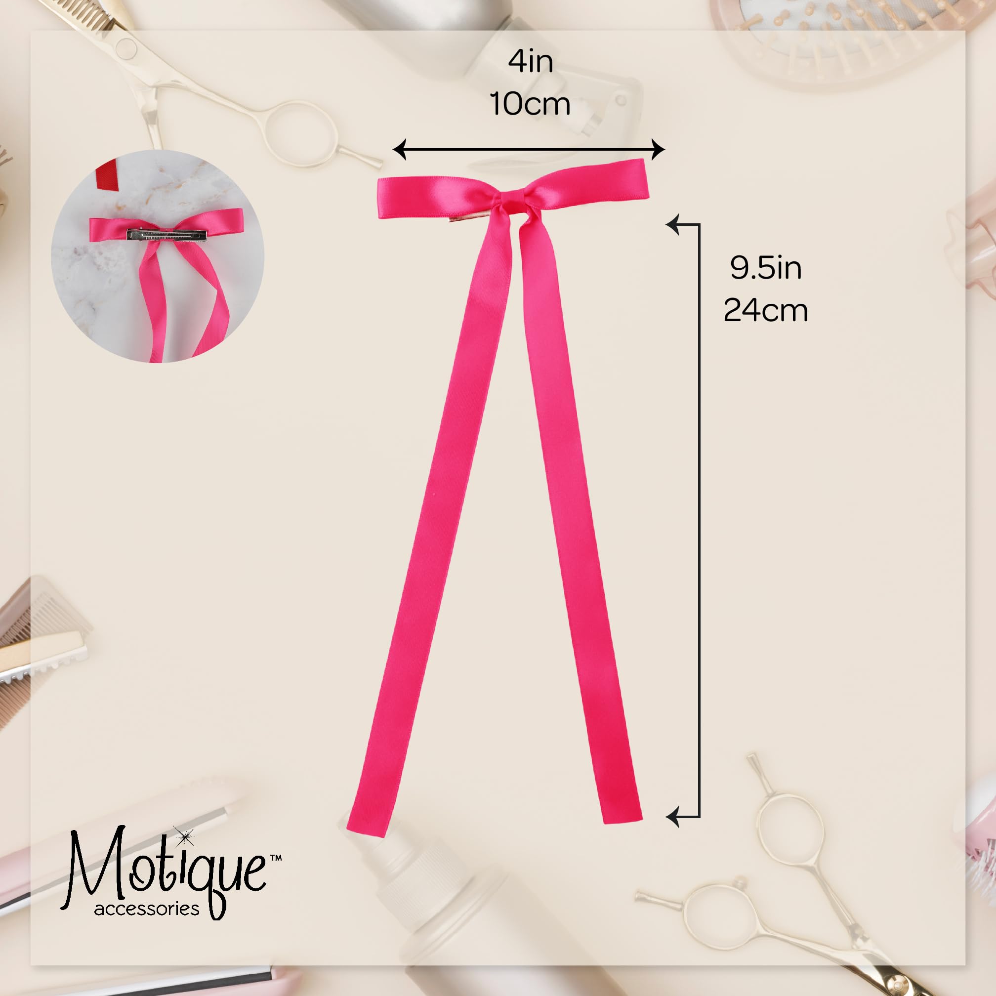 2PCS Silky Satin Hair Bows Hair Clip Ribbon Accessories Ponytail Holder Hair Bow for Women Girls Teens (Hot Pink)