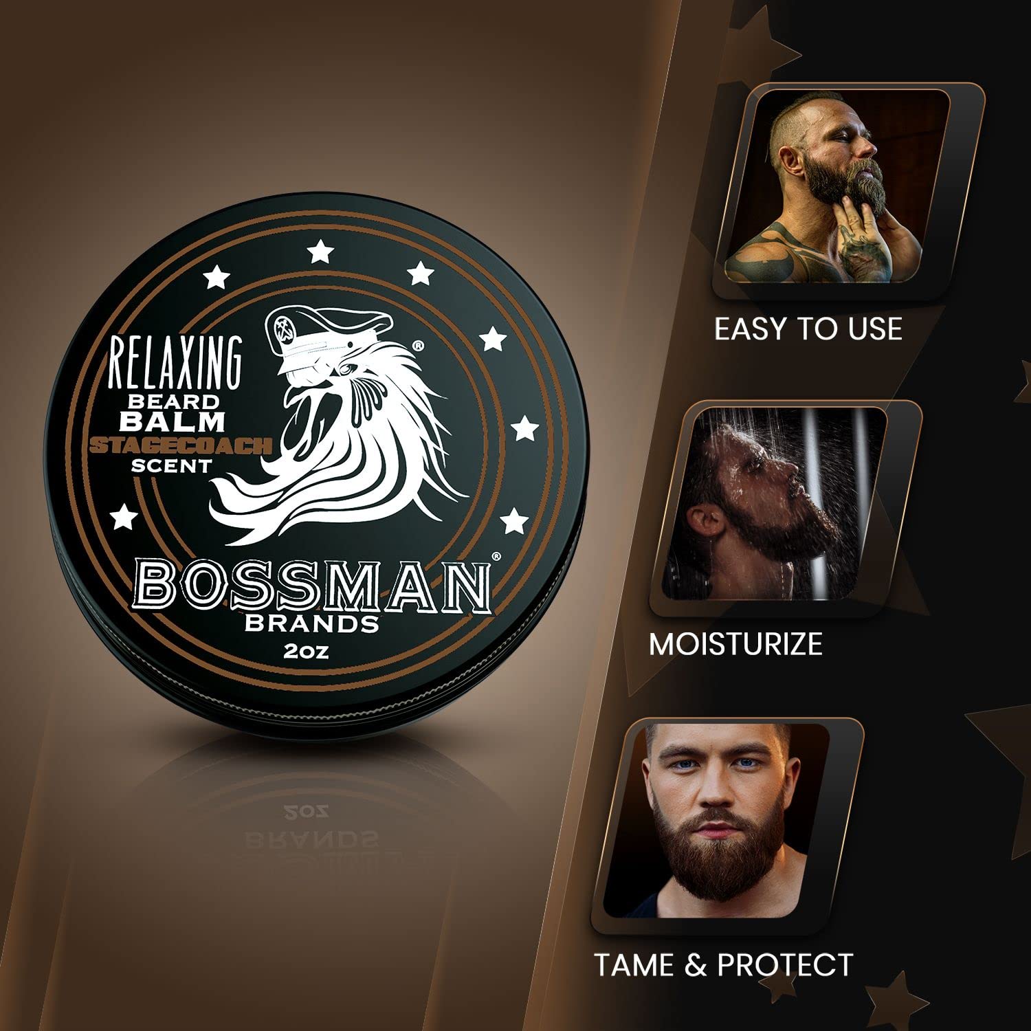 Bossman Relaxing Beard Balm - Beard Tamer, Relaxer, Thickener And Softener Cream - Beard Care Product - Made In Usa (Stagecoach