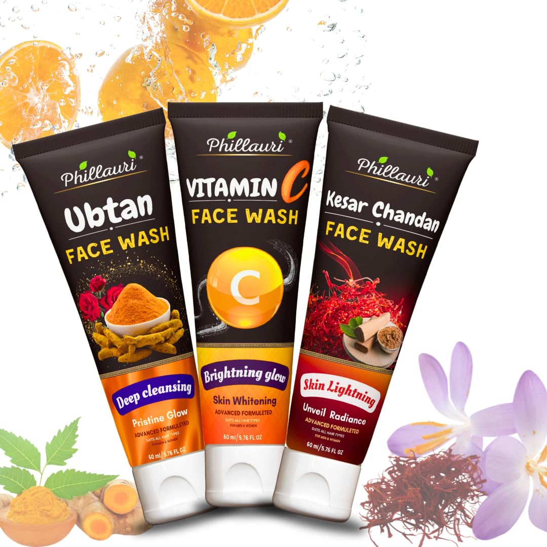 Phillauri Face Wash Combo Ubtan, Vitmin C, Kesar Chandan | Ubtan Face Wash | Vitamin C Face Wash | Kesar Face Wash (Pack Of 3)