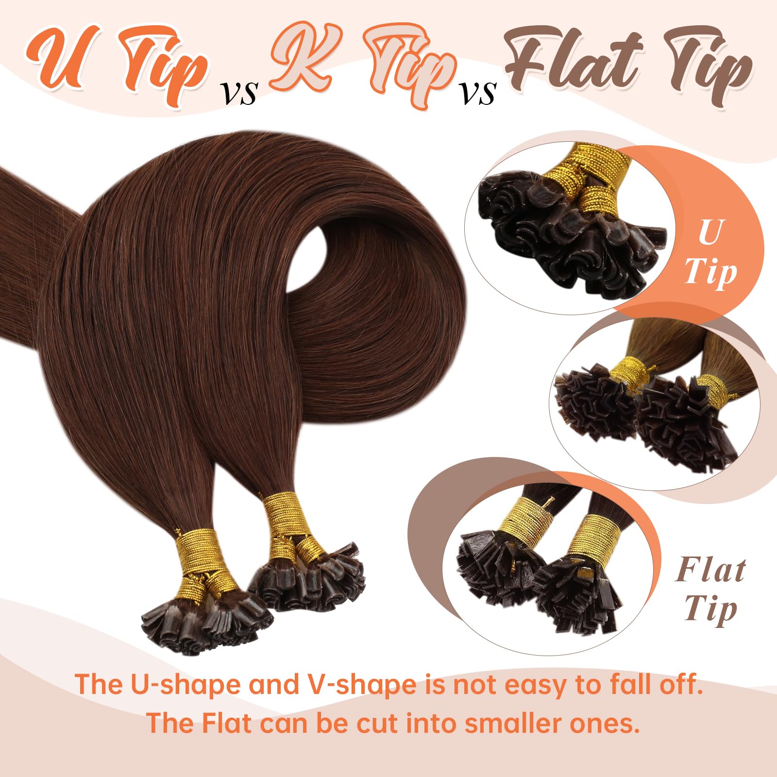 Sunny U Tip Hair Extensions Human Hair Auburn Brown Keratin Hair Extensions Auburn U Tip Keratin Hair Extensions 16Inch U Tip Hu