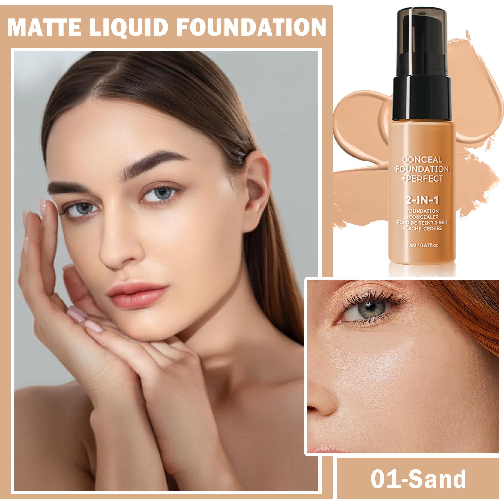 Qiufsse Concealer Full Coverage Foundation For Mature Skin,Oil Control Matte 2 In 1 Concealer Liquid Foundation Makeup Waterproo