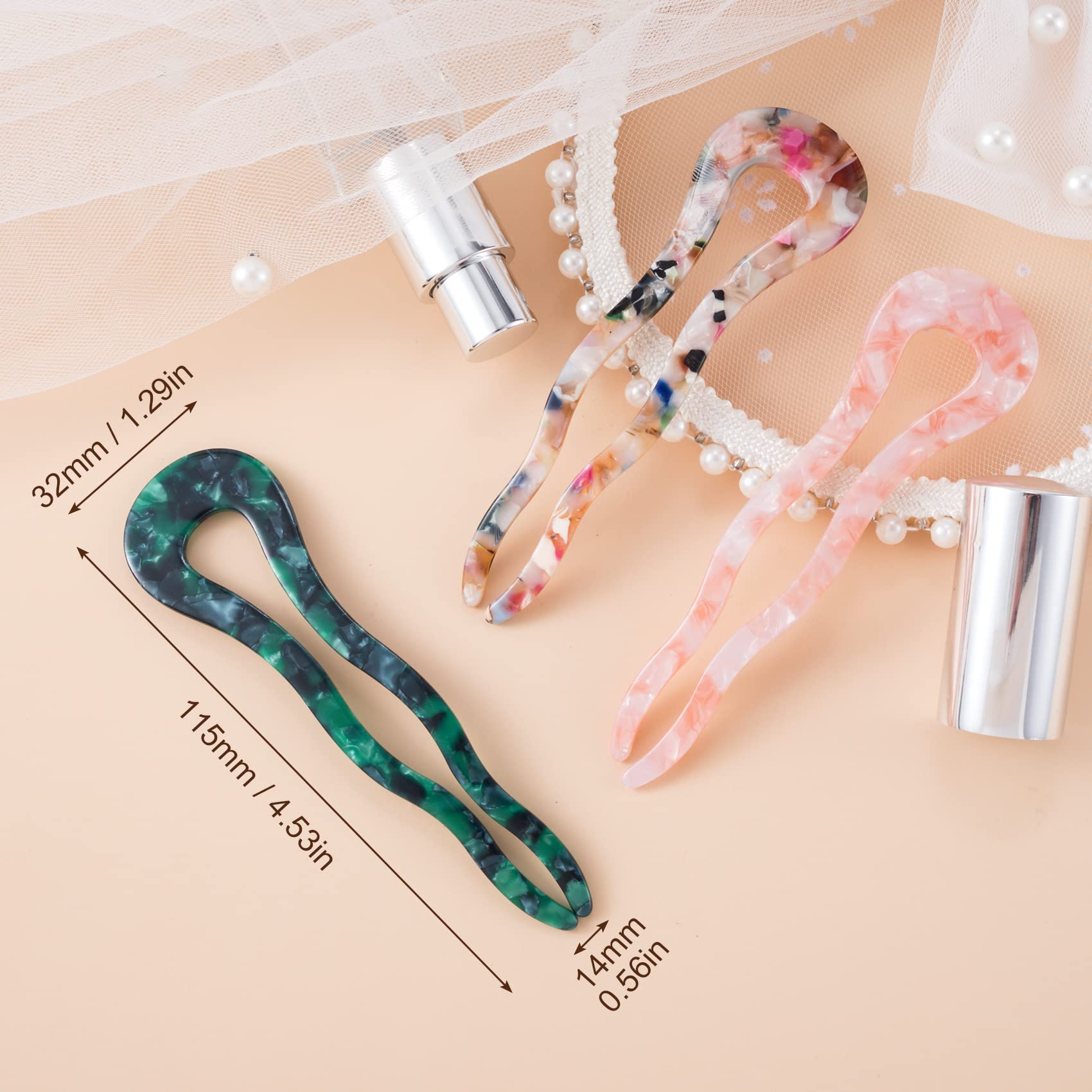 OIIKI 3pcs French U Shaped Hair Forks Pins Sticks for Buns Thick Long Hair, 4.5inch Large Wavy French Hair Pins, Tortoise Shell