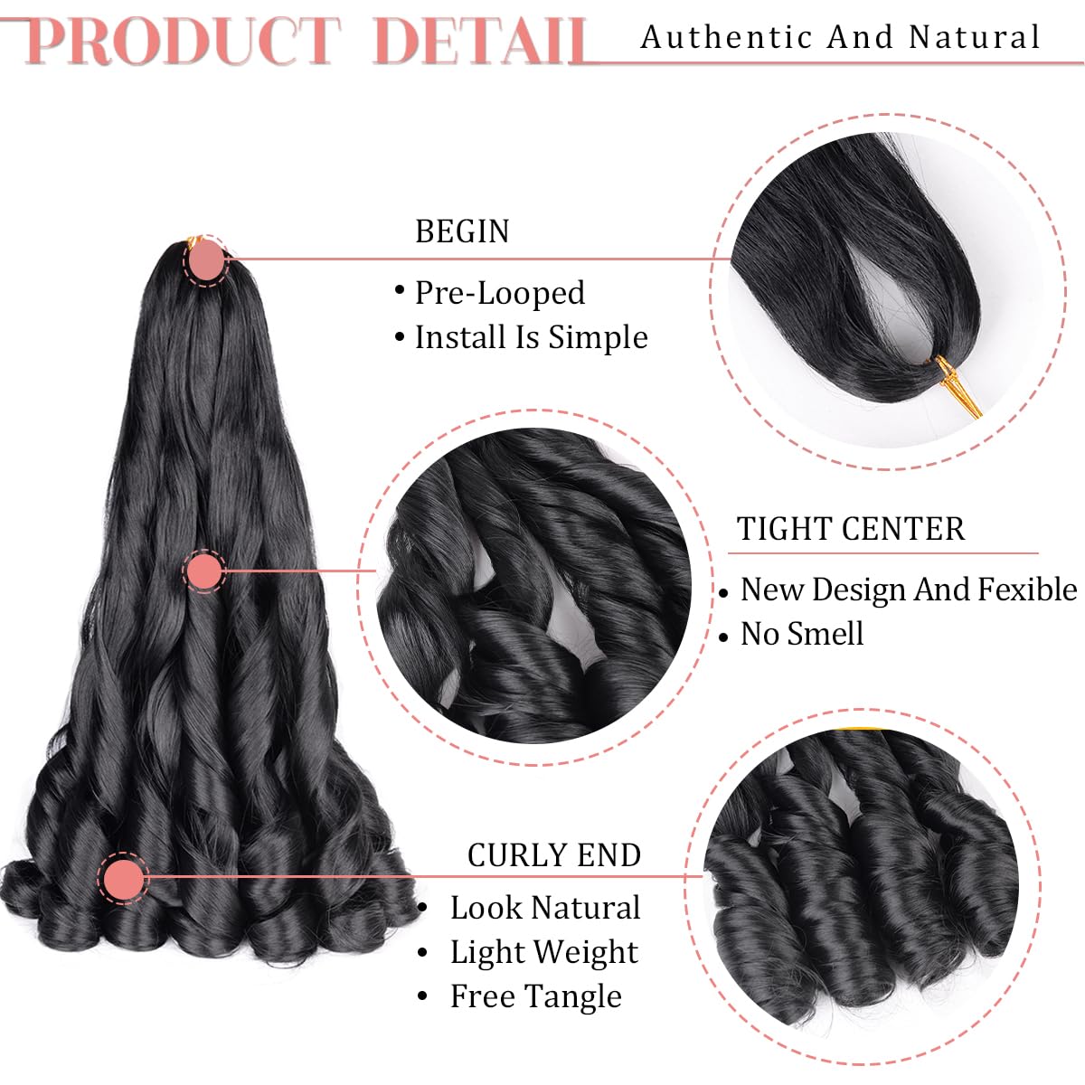 French Curly Braiding Hair,#1B 20Inch Black Loose Wavy 5Packs Black Bouncy Hair Extensions 75G/Pack French Curl Braiding Hair Sy