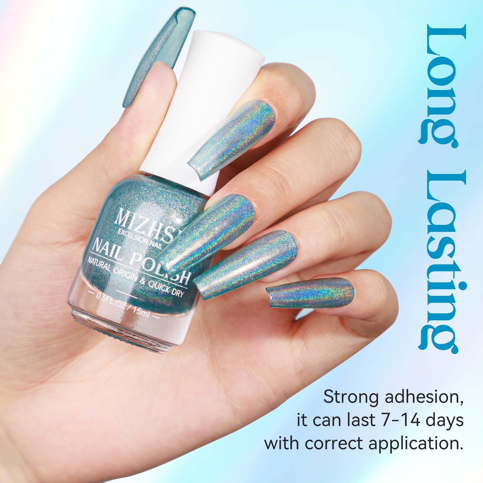 Mizhse Holographic Nail Polish, Pink Glitter Nail Polish Air Dry Fast, 15Ml/0.5 Fl Oz High Glossy Shiny Shimmer Nail Pigment Las