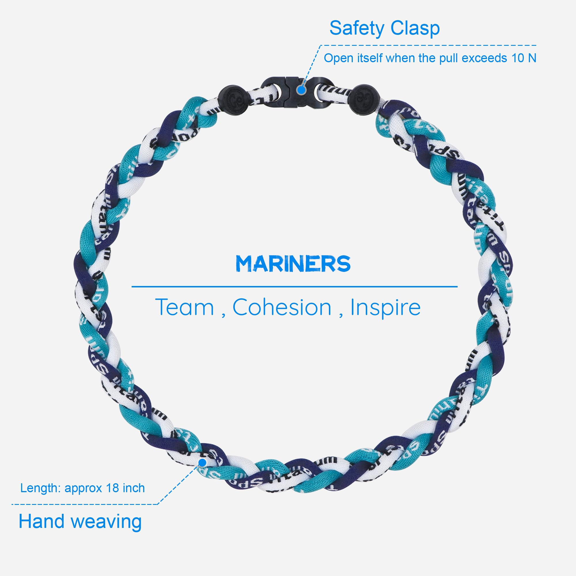 SUPBOMM Baseball Rope Necklaces, League Team Colors Braided Necklace, Baseball Team Gifts, Mariners