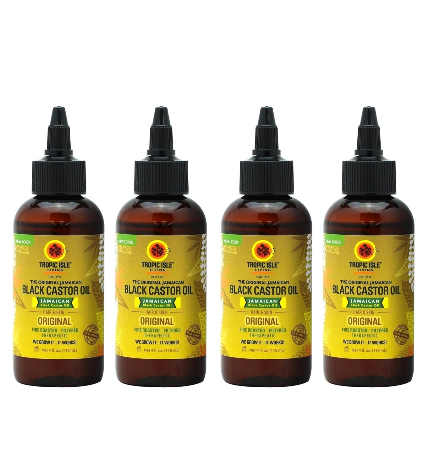 Tropic Isle Living Black Castor Oil 4x Jamaican Black Castor Oil (ORIGINAL) 4floz Bundle  Hydrates, Nourishes, Helps Maintain 