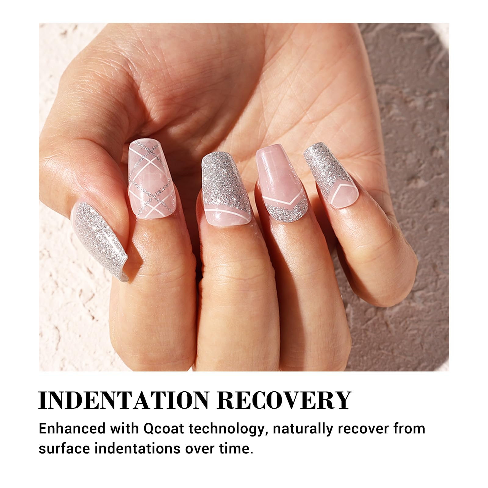 MelodySusie Qcoat Fully Cured Gel Nail Strips, Space French, UV Free Nail Polish Strips, Salon Quality, Long Lasting Gel Nail St