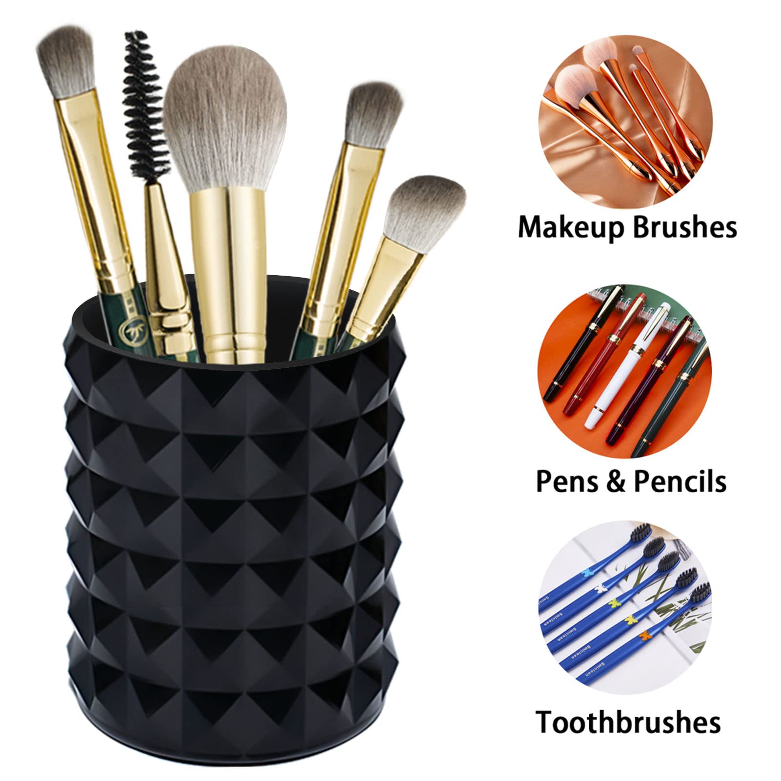 Funtygy Acrylic Makeup Brush Holder Organizer, Clear Pencil Pen Holder, Crystal Cosmetics Brushes Cup Storage Solution, Round