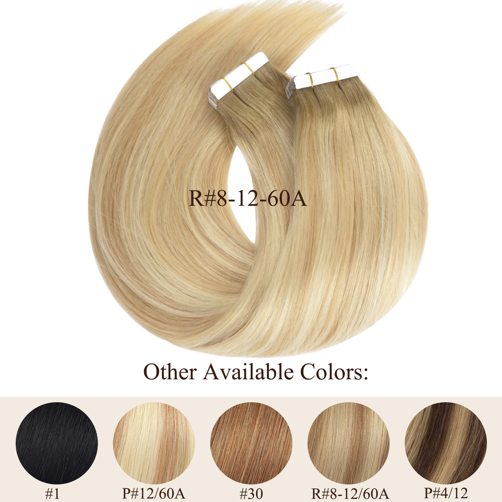 Loxxy Human Hair Tape In Hair Extensions Double Sided Seamless Tape In Natural Hair Extensions Ombre Color Light Golden Brown/Pl