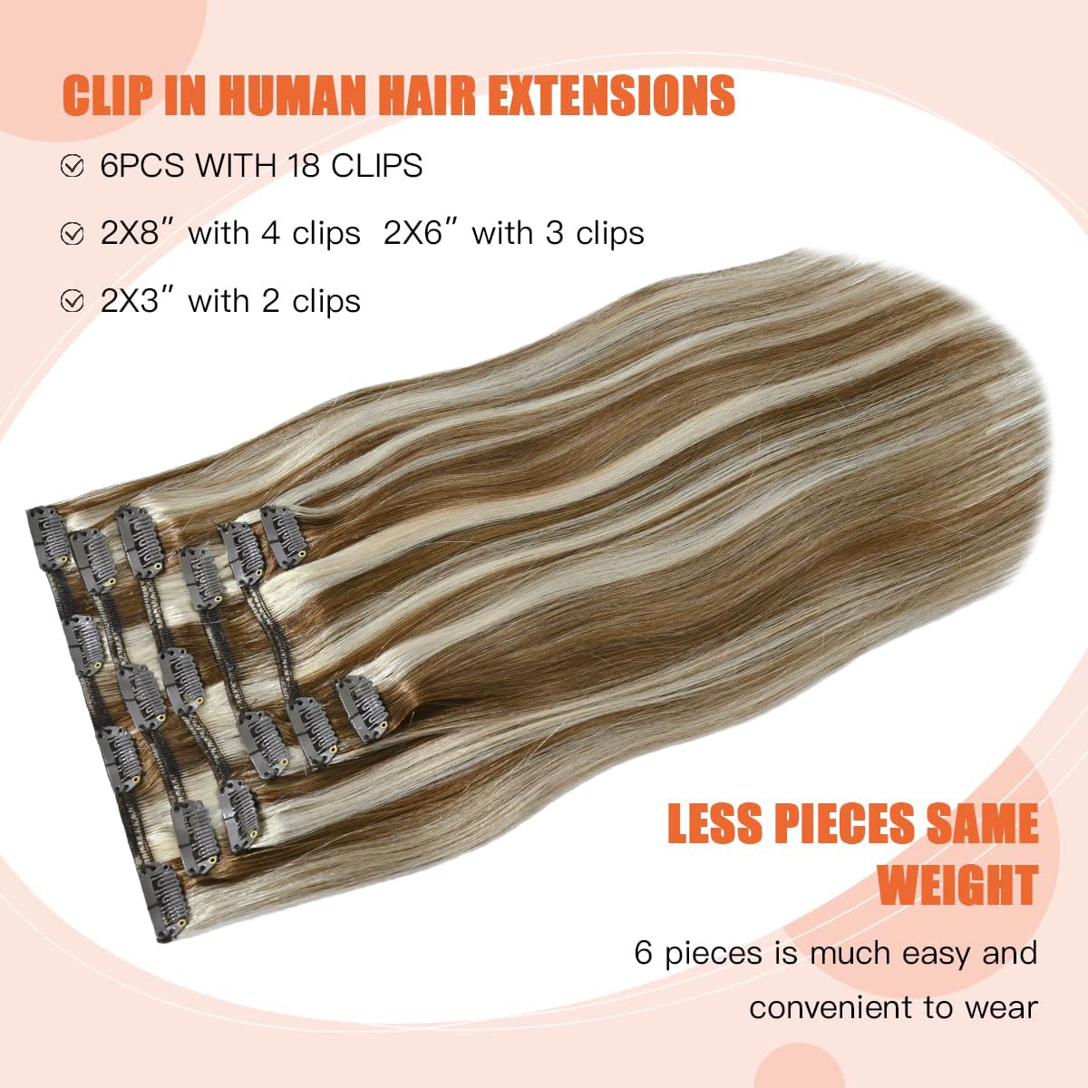 Ugotrays Clip In Extensions Real Human Hair Balayage Light Brown To Bleach Blonde Highlights Remy Human Hair Extensions 15 Inch