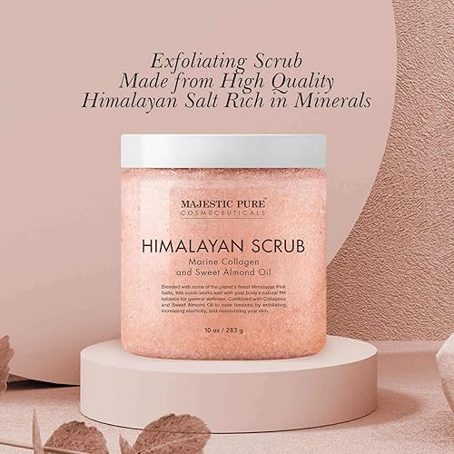 MAJESTIC PURE Himalayan Pink Salt Body Scrub with Collagen and Sweet Almond Oil | Exfoliating Body Scrub for Skin Care, Stretch