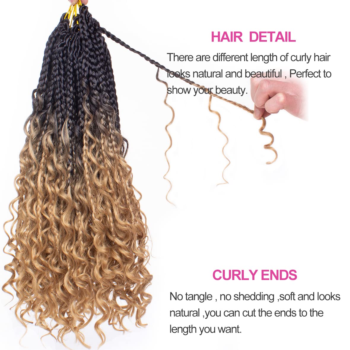 Unionbeauty 24 Inch 8 Packs Boho Box Braids Crochet Hair Curly Ends Goddess Box Braids Crochet Hair For Black Woman Bohemian Hip