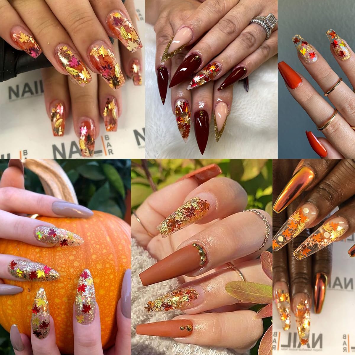 Maple Leaf Nail Art Glitter Sequins 3D Fall Leaves Nail Sequins Autumn Maple Leaves Glitter Nail Flakes Holographic Confetti 6 C