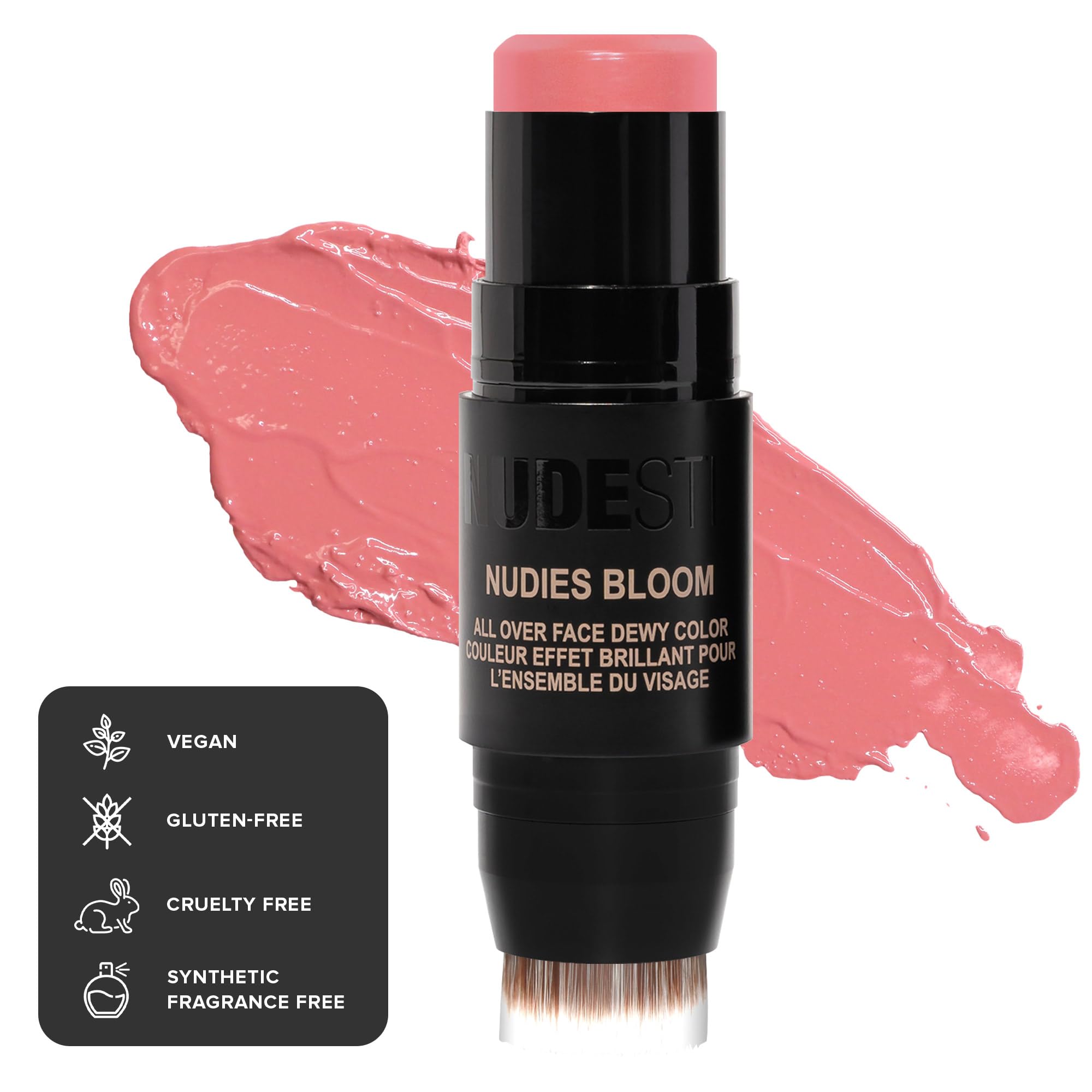 Nudestix Nudies Bloom Dewy and Radiant Cream Blush 3-in-1 All Over Face Colour For Cheeks, Eyes and Lips w/Blending Brush (Cherr
