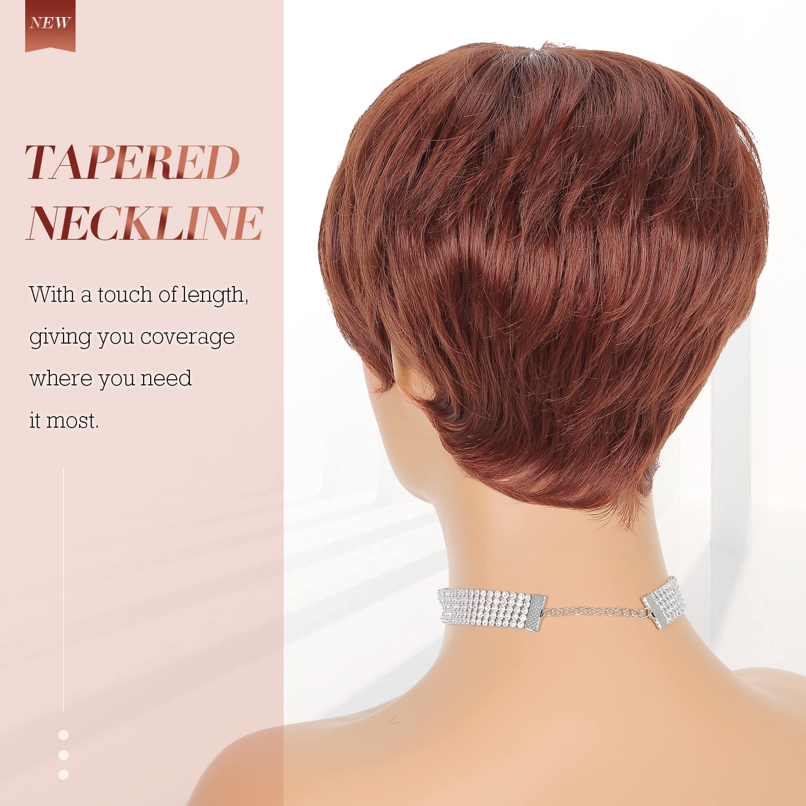 Feshfen Pixie Cut Wigs Synthetic Short Auburn Pixie Haircut Wig With Bangs Glueless Layered Wig Wavy Wigs For Women, Daily Cospl