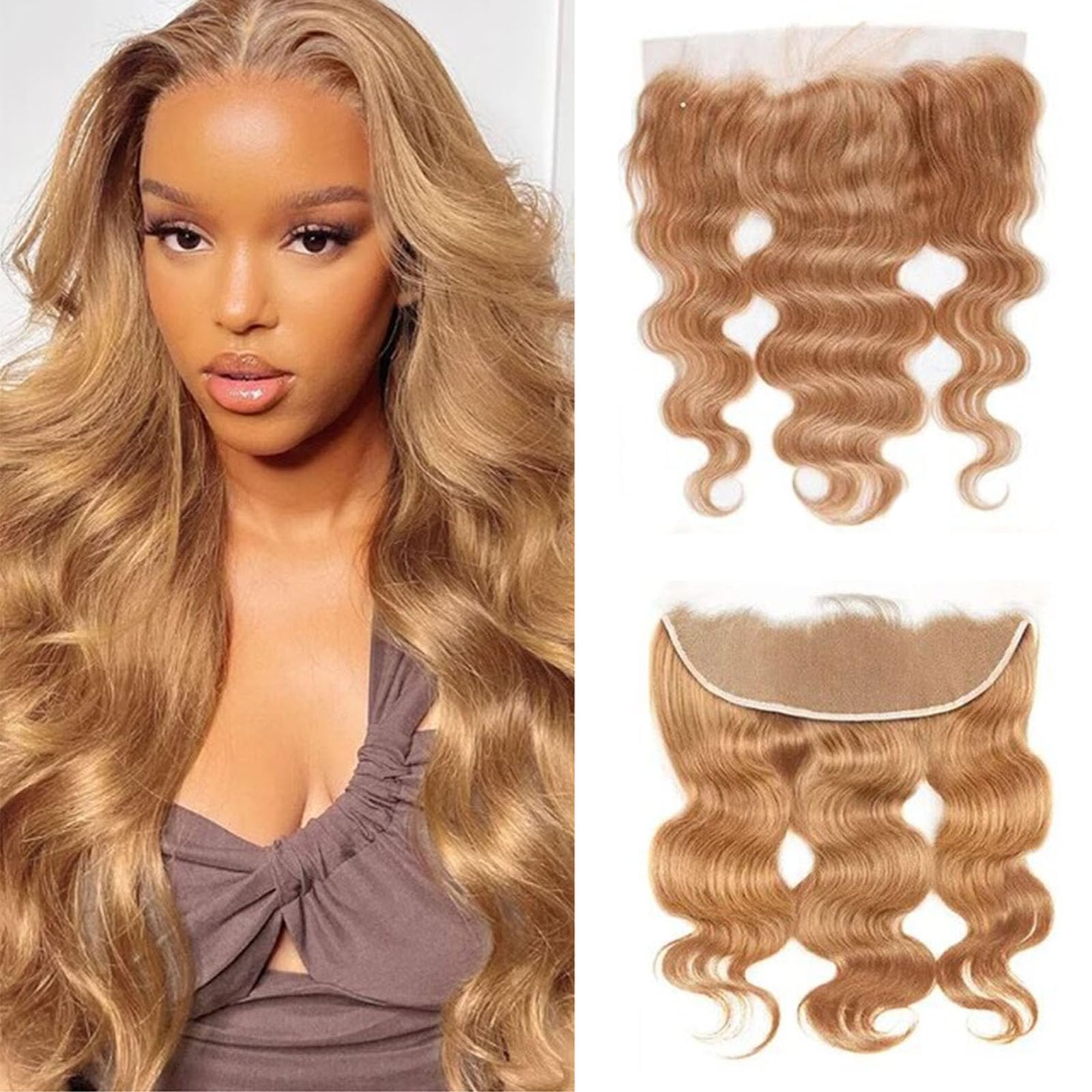 #27 Frontal 13X4 Frontal Human Hair 27 Blonde 12 Inch Transparent Lace Body Wave Blonde Lace For Women Pre Plucked With BabyHair