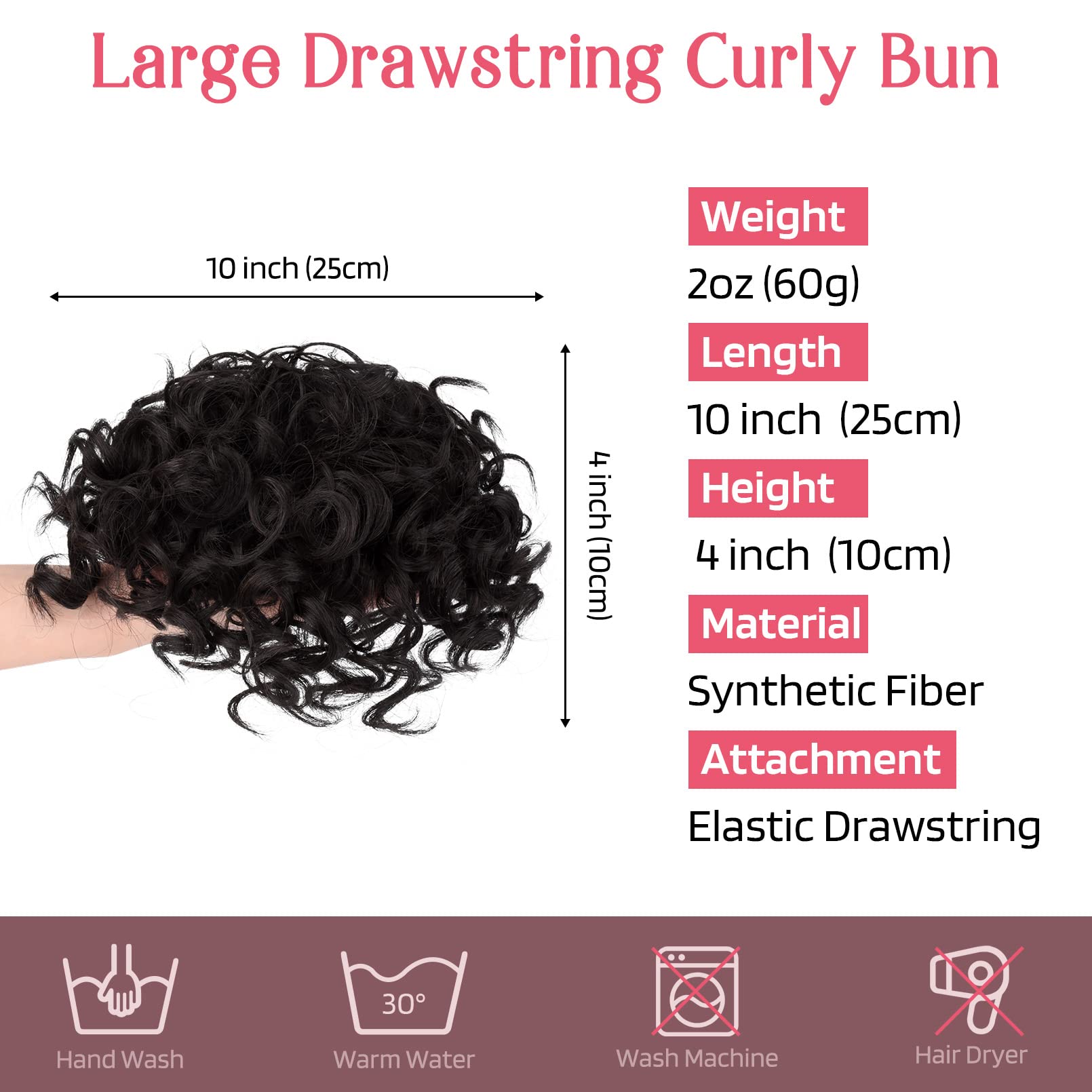 Hoojih Curly Hair Bun, Messy Bun Hair Piece Elastic Drawstring Messy Bun Large Full Hair Bun Extension Hairpiece Short Synthetic