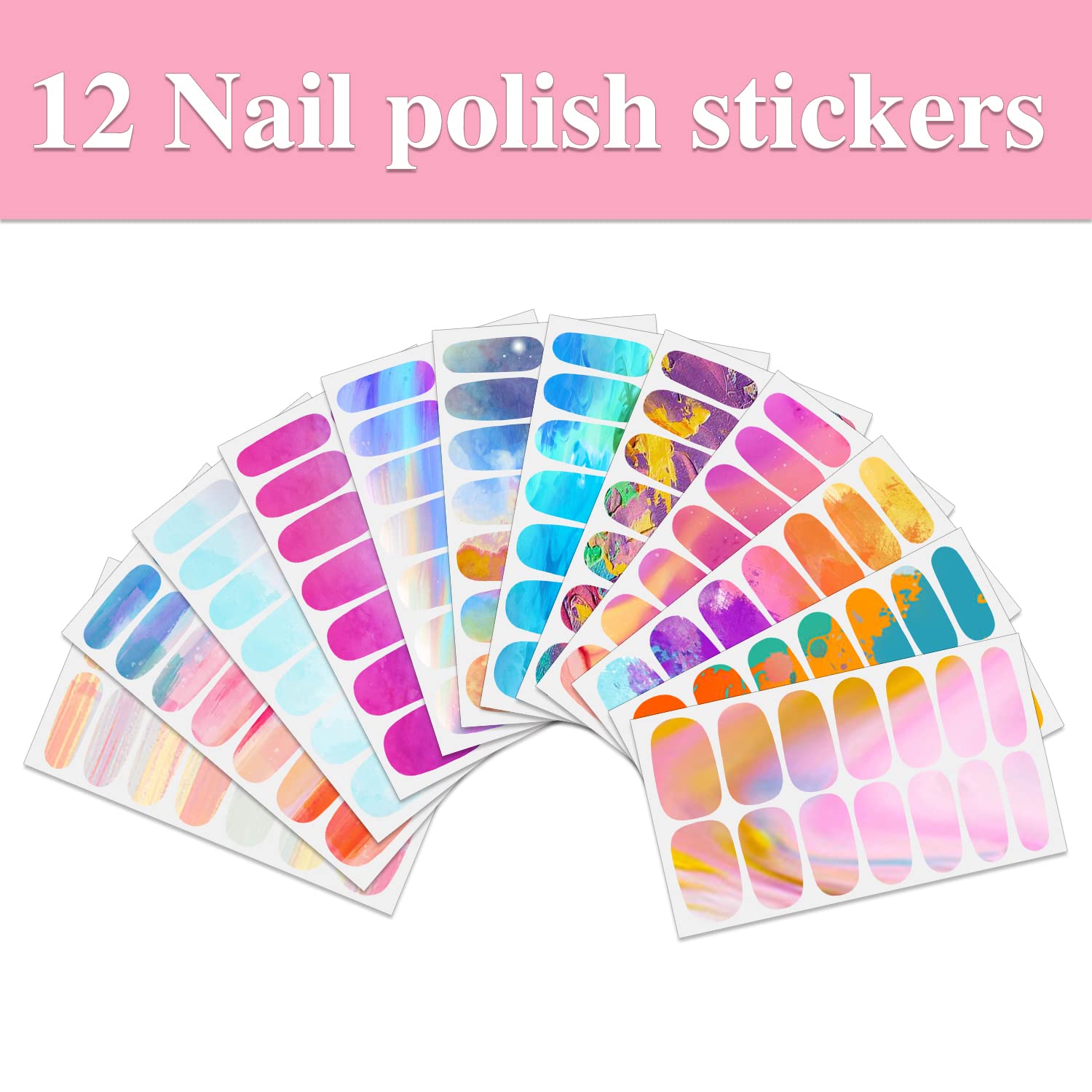Wokoto 12 Sheets Gradient Nail Polish Wraps For Women Graffiti Nail Stickers Full Nail Wraps Aurora Nail Sticker Nails For Women