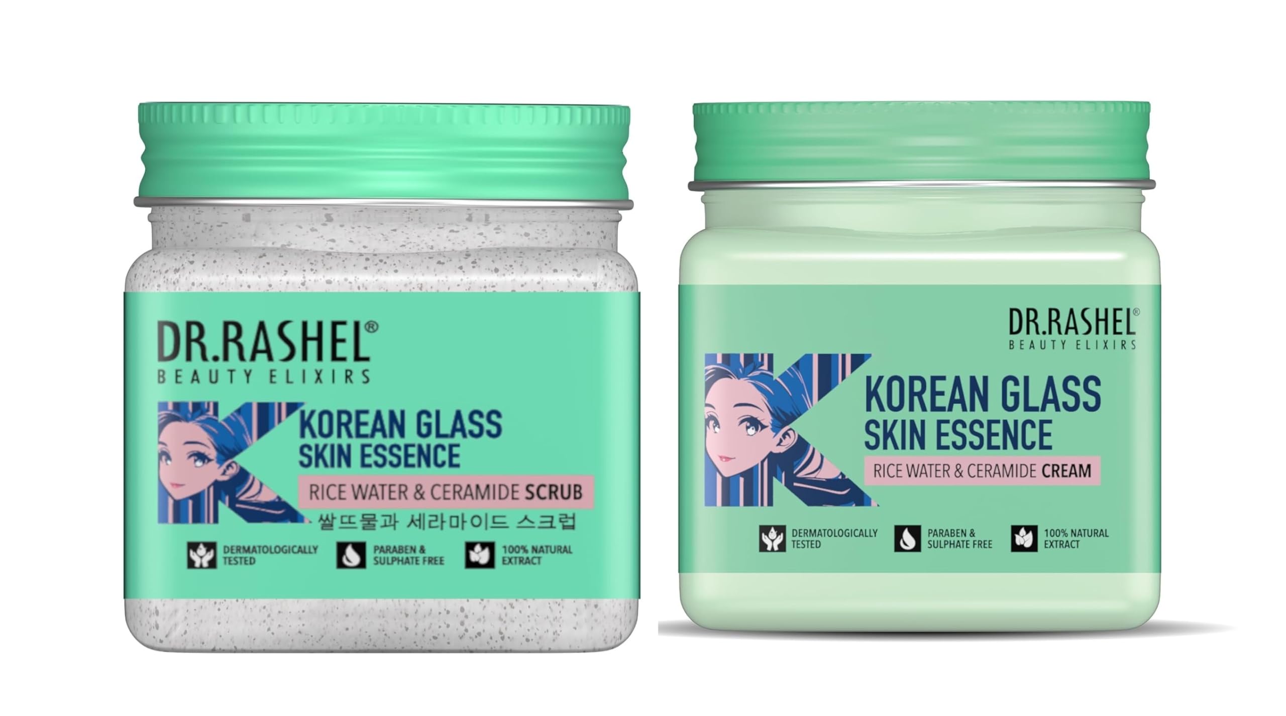Dr.Rashel Korean Glass Skin Scrub With Rice Water & Ceramide + Essence Cream With Hyaluronic Acid & Niacinamide | Deep Cleansing