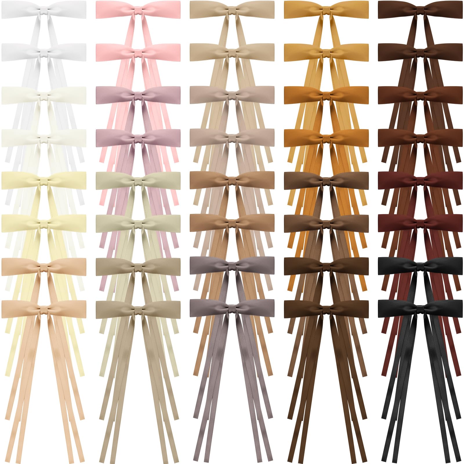 Mimorou 40 Pcs Bow Hair Clips Bulk Multicolor Bow Barrettes Set Hair Accessories with Long Tail Ribbon Bowknot Barrettes Clip an
