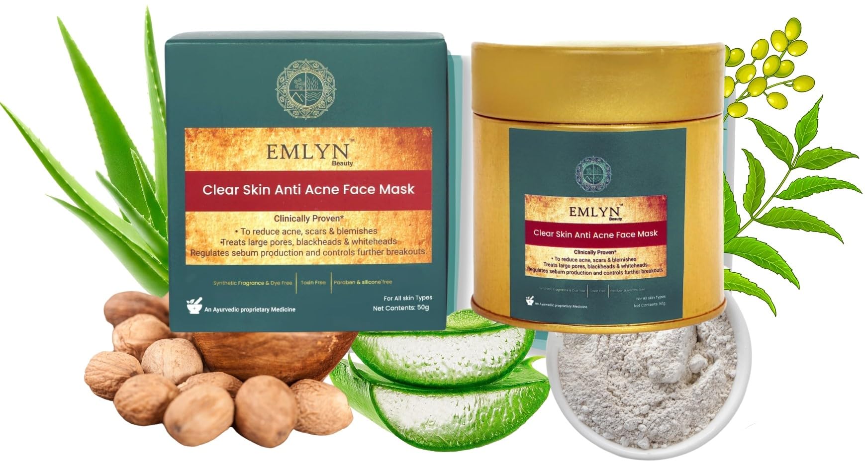 Emlyn BeautyS Clear Skin Anti Acne Face Pack Mask | Herbal Face Pack For Acne And Pimples | For Women & Men | Suitable For All 