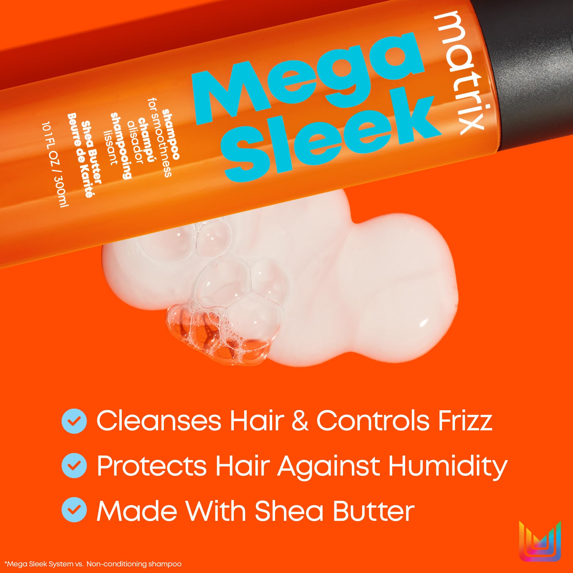 Matrix Total Results Mega Sleek Shampoo, Controls Frizz & Smooths Hair, With Shea Butter, For Unruly Hair, 10.1 Fl Oz