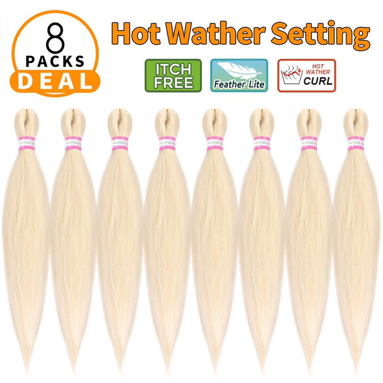Blonde Braiding Hair Pre Stretched 20 Inch 8 Packs Braiding Hair Extensions For Crochet Box Braids Twists Locs Hair Itch Free So